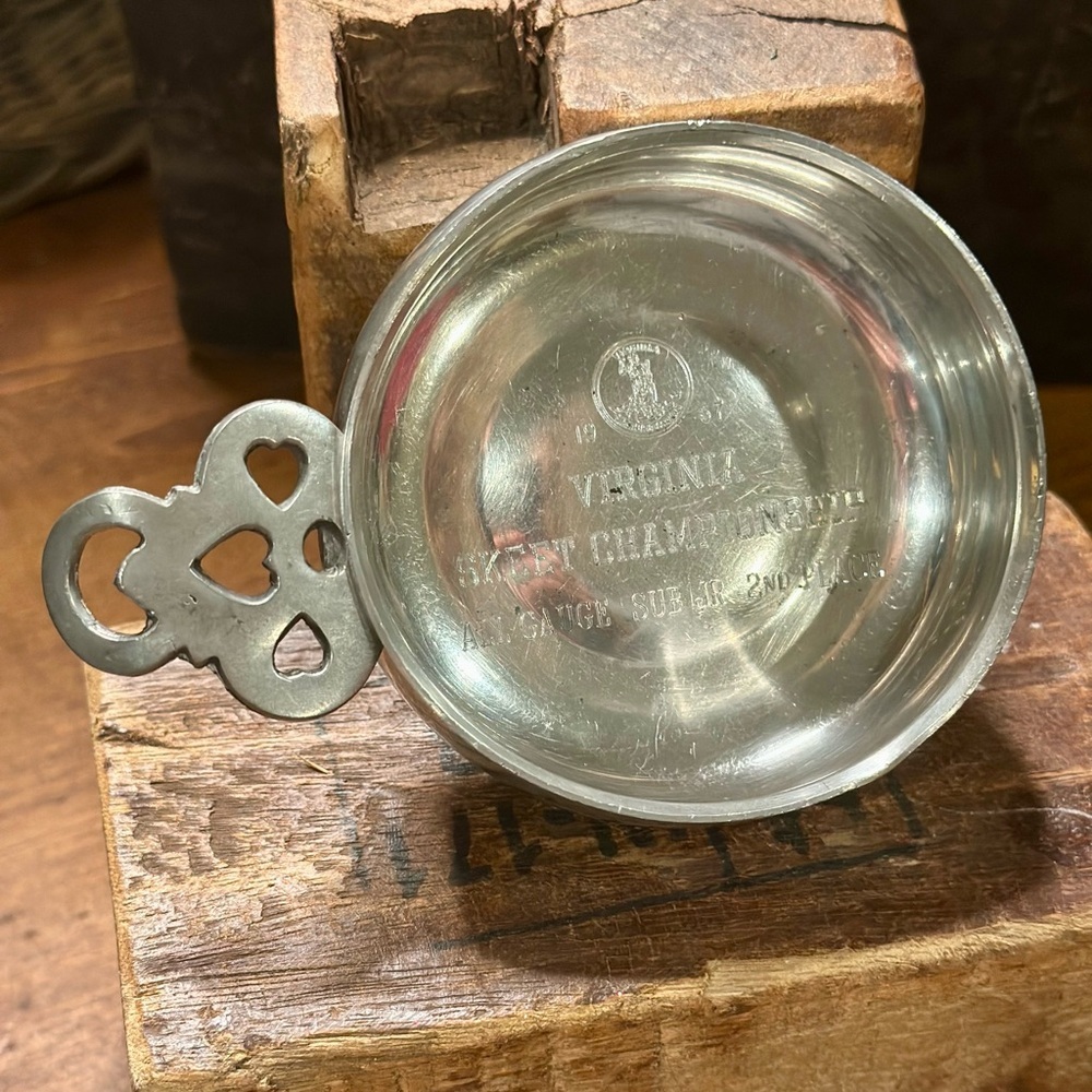 1967 Williamsburg Stieff Pewter 3.25 Porringer Bowl VA Skeet Championship Award